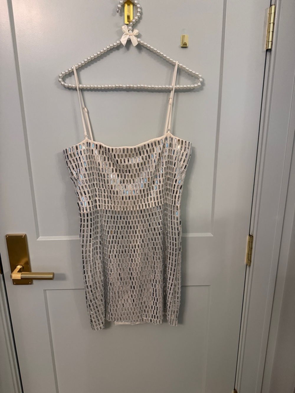 Oh Polly Cream Sequin Mini Dress